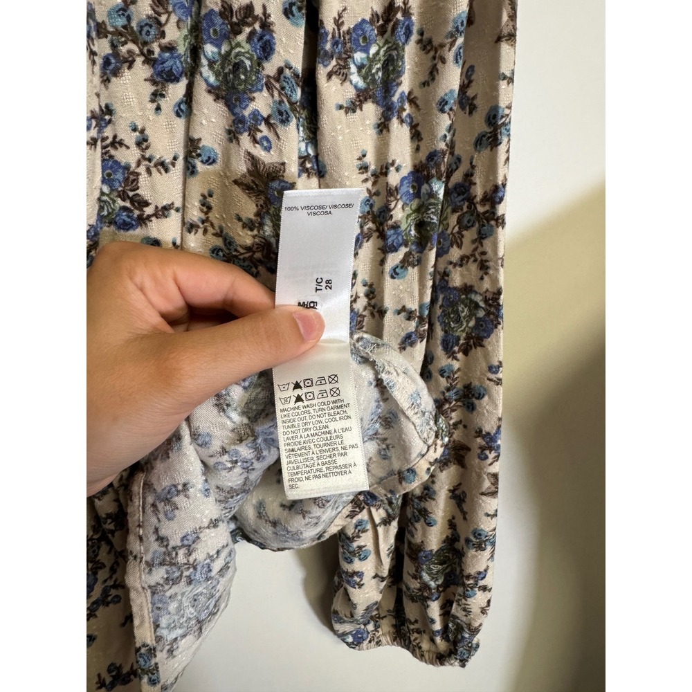 Lucky Brand Women's Tan and Blue Floral Long Sleeve Blouse Size XXL - Picture 6 of 6